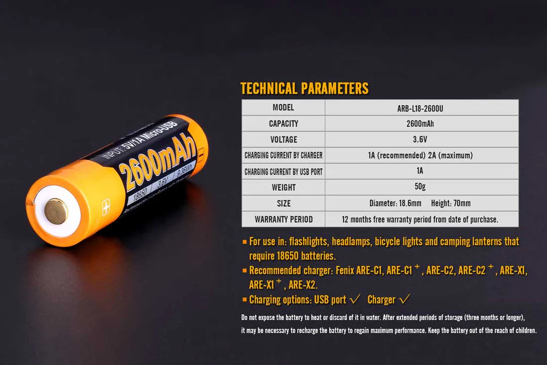 Fenix ARB-L18-2600U Built-in USB Rechargeable Battery